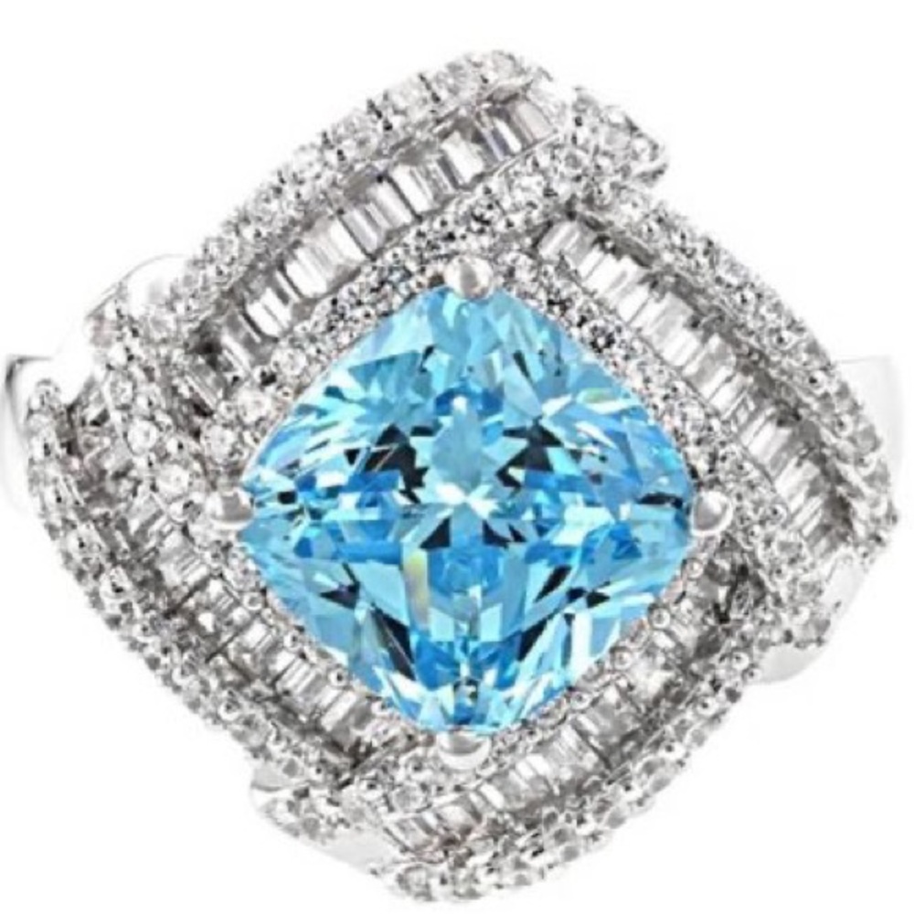 JTV Bella Luce Esotica Blue & White Cubic Zirconia Rhodium Sterling Silver Ring